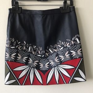 Tory Burch Leather Embroidered  Skirt
